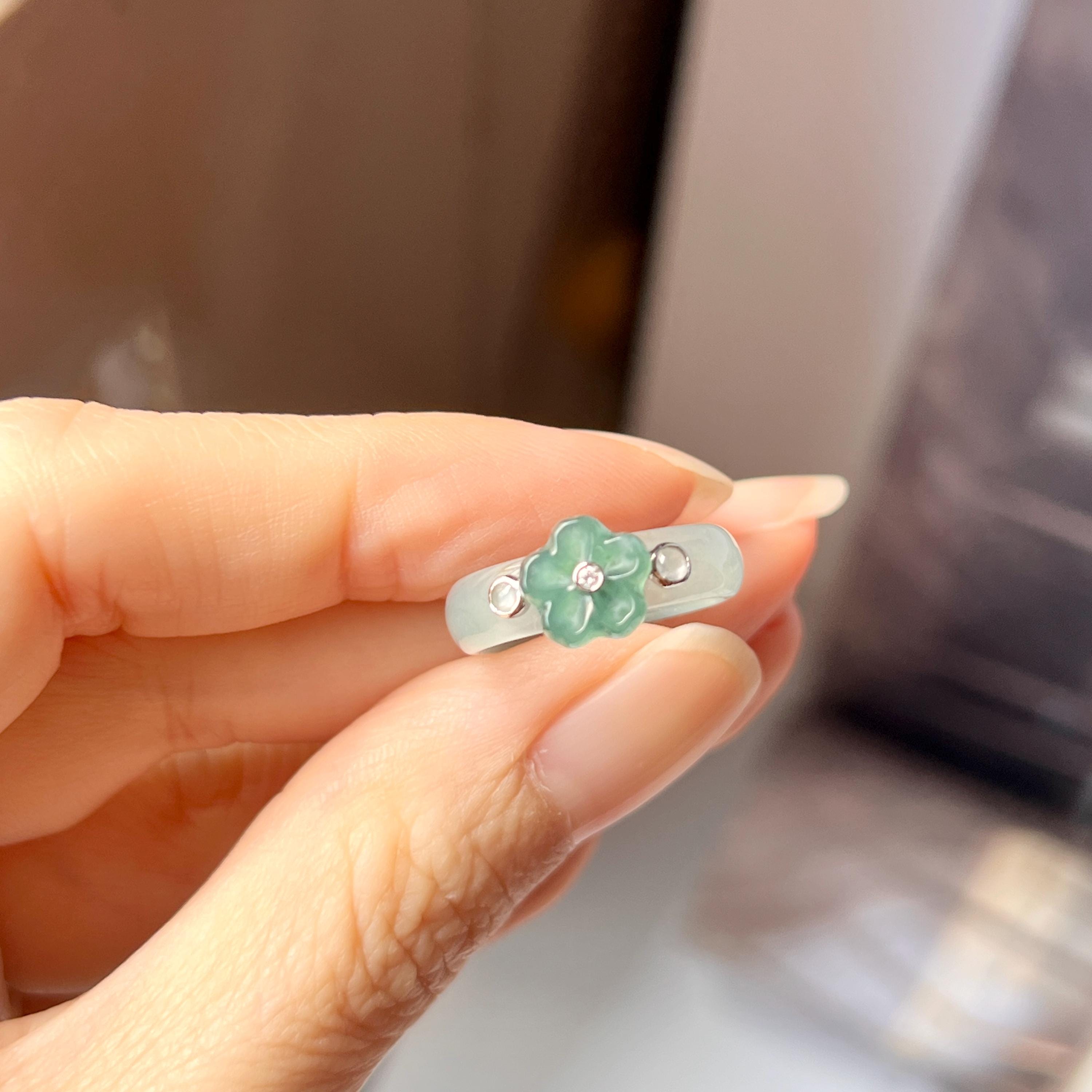16.1mm A-grade Natural Jadeite Joseon Dynasty Plum Blossom Ring