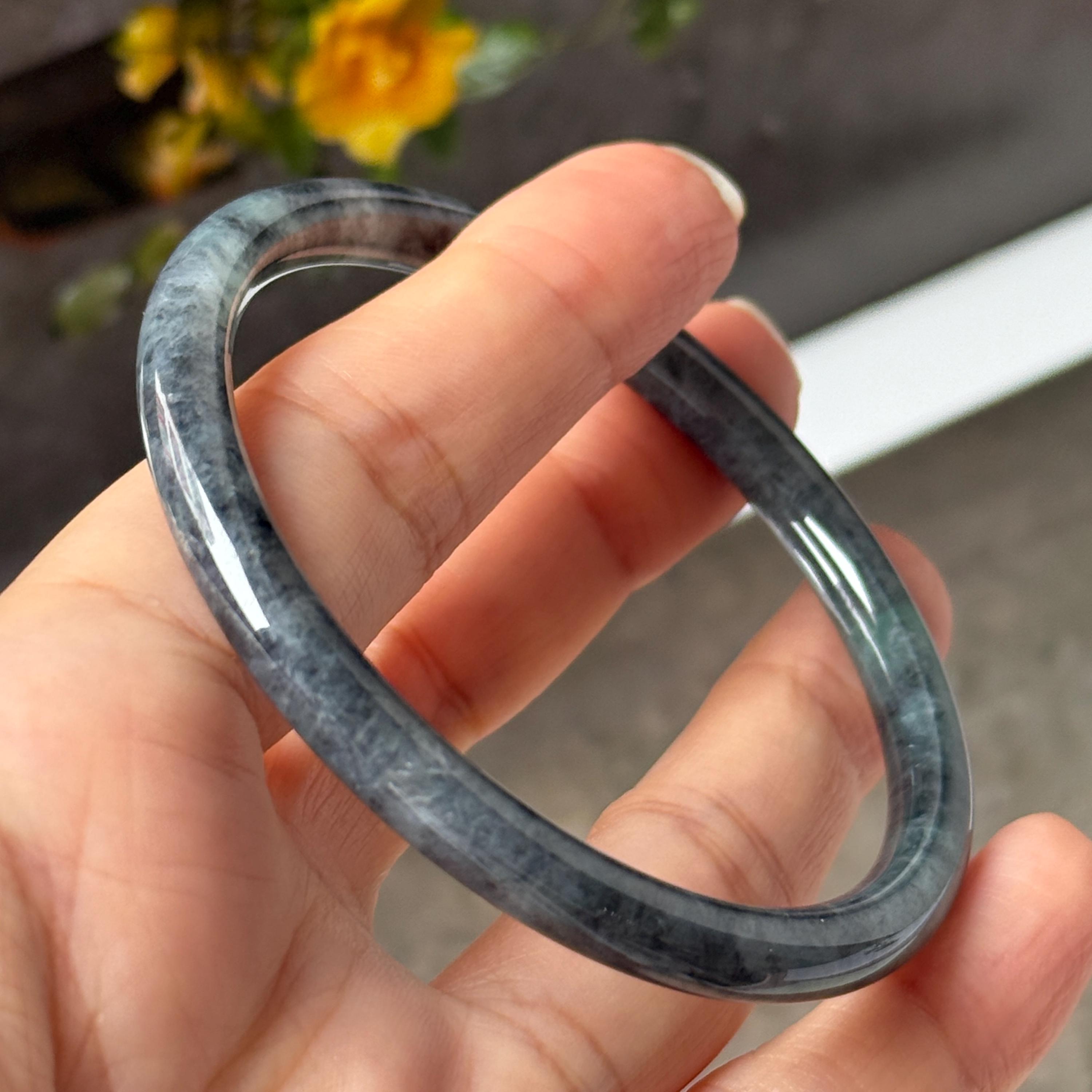 55.3mm Aグレード 天然ブラックインペリアルグリーン翡翠