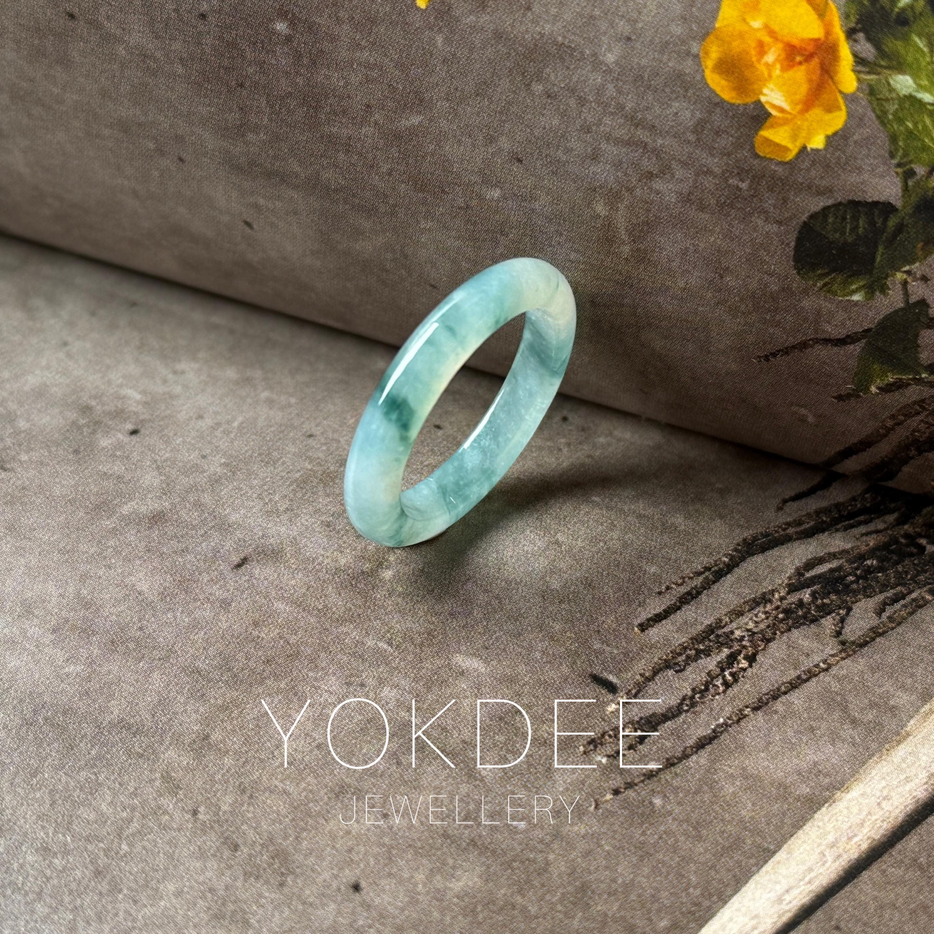 16.6mm Aグレード 天然花柄翡翠そろばんリングバンド No.162537 - Etsy