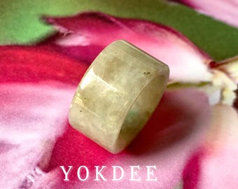 17.1mm A-Grade Natural Light Yellowish Green Jadeite Archer Ring Band No. 161452, chunky ring, gift for him, archer's ring, statement ring