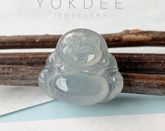 Icy A-Grade Natural Bluish Grey Jadeite Buddha Pendant No.171154, jade buddha, gift for him
