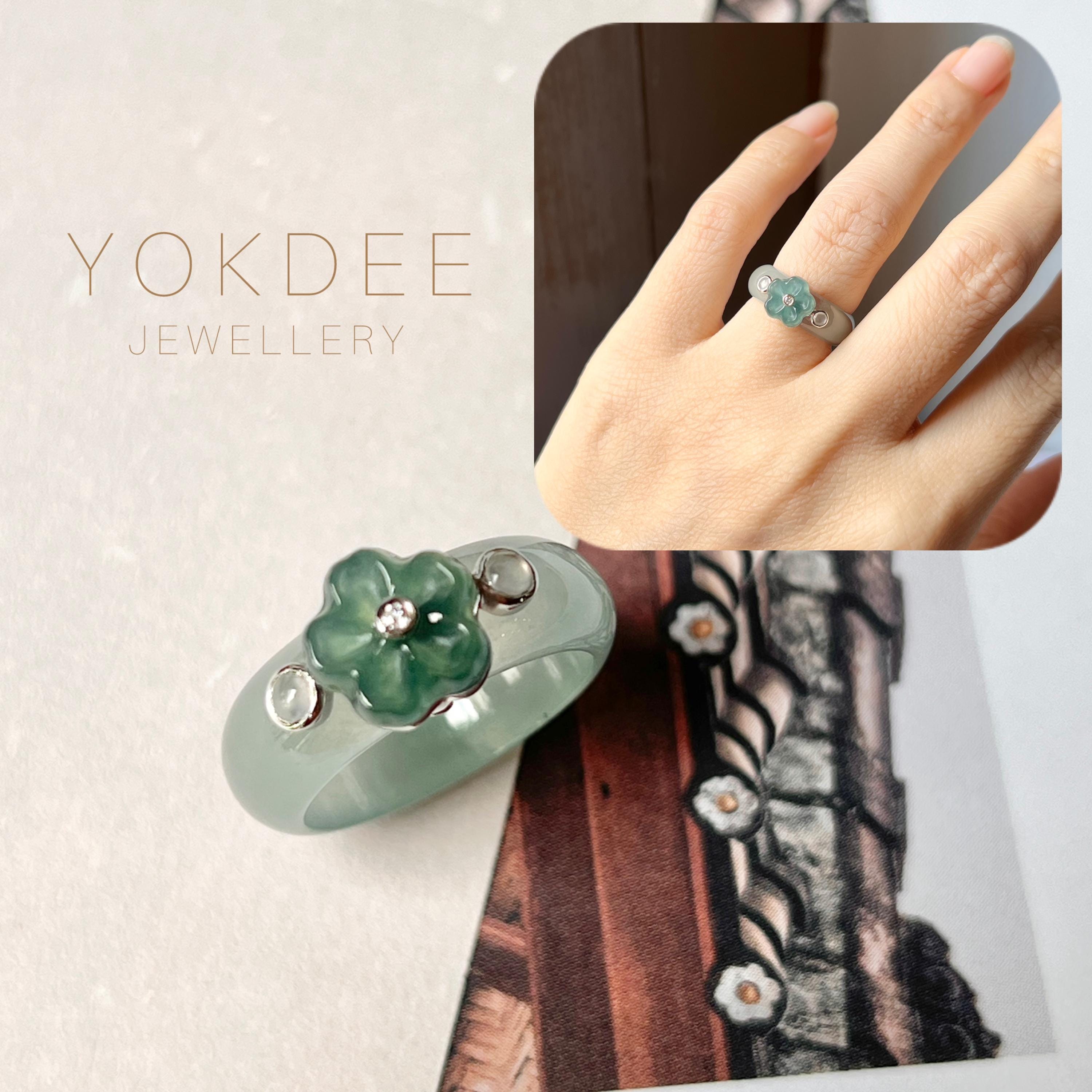 15.6mm A-grade Natural Jadeite Joseon Dynasty Plum Blossom Ring