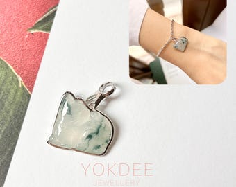 A-Grade Natural Bluish Floral Jadeite Cat Charm No. 172452, cat pendant, cat lover, gift for her, gift for him, kitten pendant, jade carving