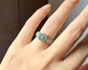 15.6 mm A級天然翡翠 朝鮮時代 梅花模様 リング No.162418、彼女への
