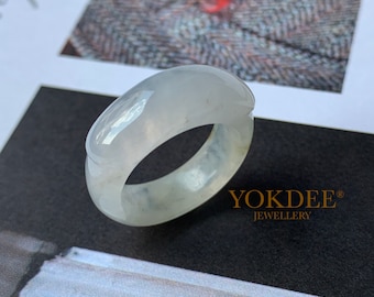 Icy A-Grade Natural Jadeite Saddle Top Ring Band No.161219, Good Translucent, Icy Variety Jade, Gift for him, Son to Dad, CNY 2023.