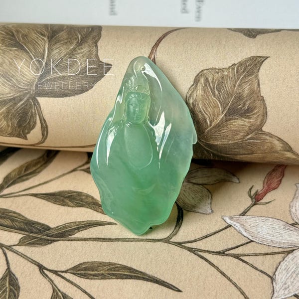Icy A-Grade Natural Green Jadeite Goddess of Mercy Pendant No. 171823