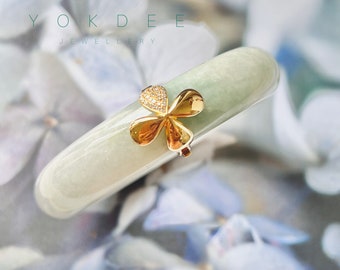 SOLD OUT: 58.4mm A-Grade Natural Lavender Green Jadeite Modern Round Bangle with D.Petals Embellishment No.151965