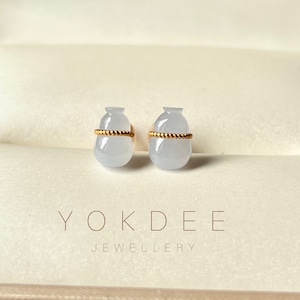 A-Grade Natural Lavender Jadeite Calabash (Hulu) Stud Earring No.180337 Simple earring, cute earring stud, jade hulu, simple gift for her