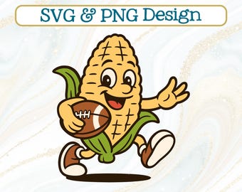 Football Cartoon Corn Mascot SVG + PNG, Cute Baby Mascots, Kids Corn Cob Football Team Clipart, Funny Game Day Shirt Design (Digital Design)