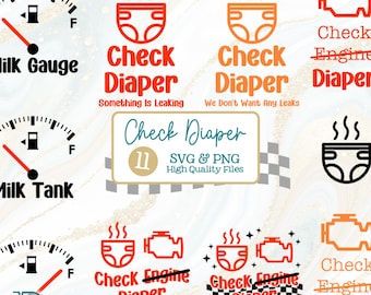Check Engine Diaper SVG + PNG Bundle, Funny Poopy Diaper Light Design (Digital Download)