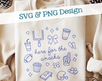 Here For The Snacks SVG + PNG, Hand Drawn Doodle Football Game Day Design (Digital Download)