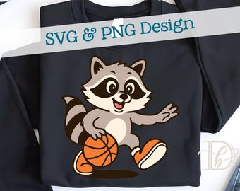 Basketball Cartoon Raccoon Mascot SVG + PNG, Raccoons Basketball