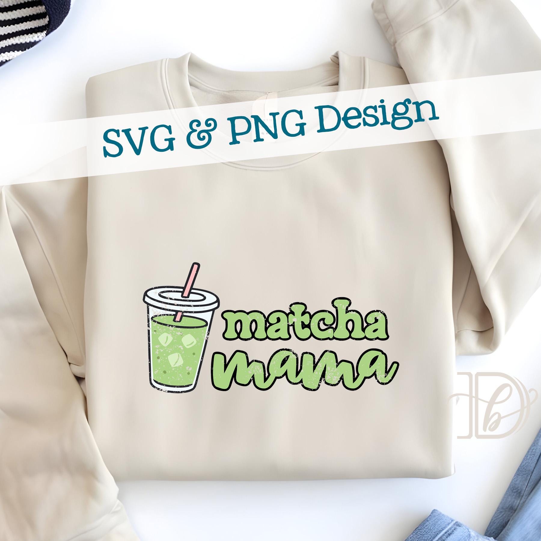 Matcha Mama SVG + PNG, Iced Matcha Latte Drawing Sticker Design