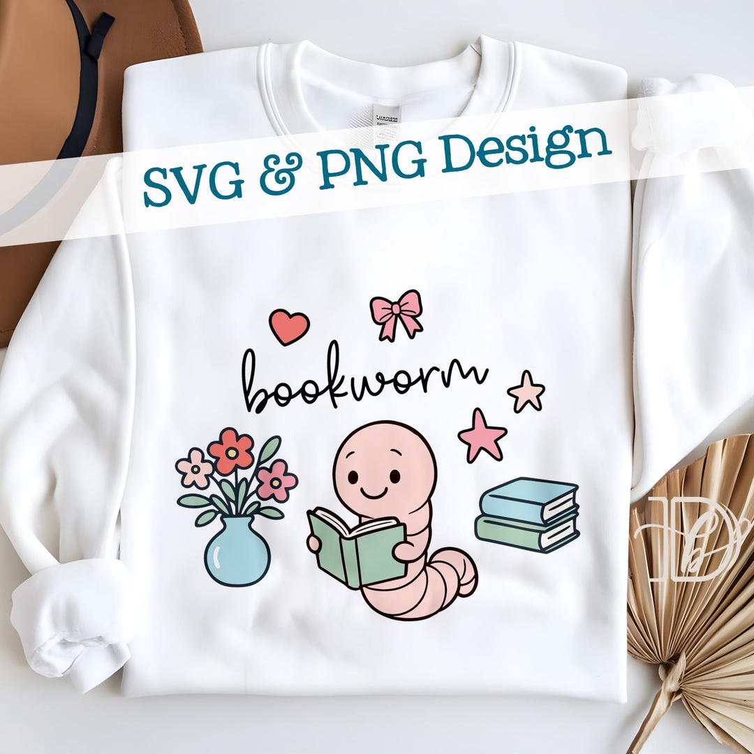 Bookworm Clipart Doodles SVG + PNG, Book Lover Cartoon Worm Design ...