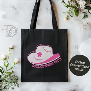 Cool Cowgirl Club 15&quot; x 16&quot; Cotton Canvas Tote Bag, Country Music Tote, Girly Western Style, Bey Concert Tour, Cowboy Carter Inspired