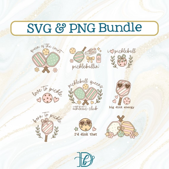 Girly Pickleball Bundle SVG + PNG, 9 Dtf Ready Designs, Girly Pickleball Stickers Designs, DIY Pickleball Lover Gift for Her