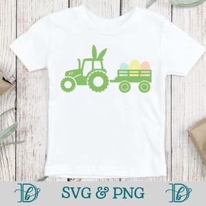 Traktorhase, die Eier schleppt, SVG, PNG, Kinder-Ostern-T-Shirts, Osterhasenohren-Svg-Design, Osterei-Jagd-Shirt, Baby-Jungen-Kleinkind-Outfit