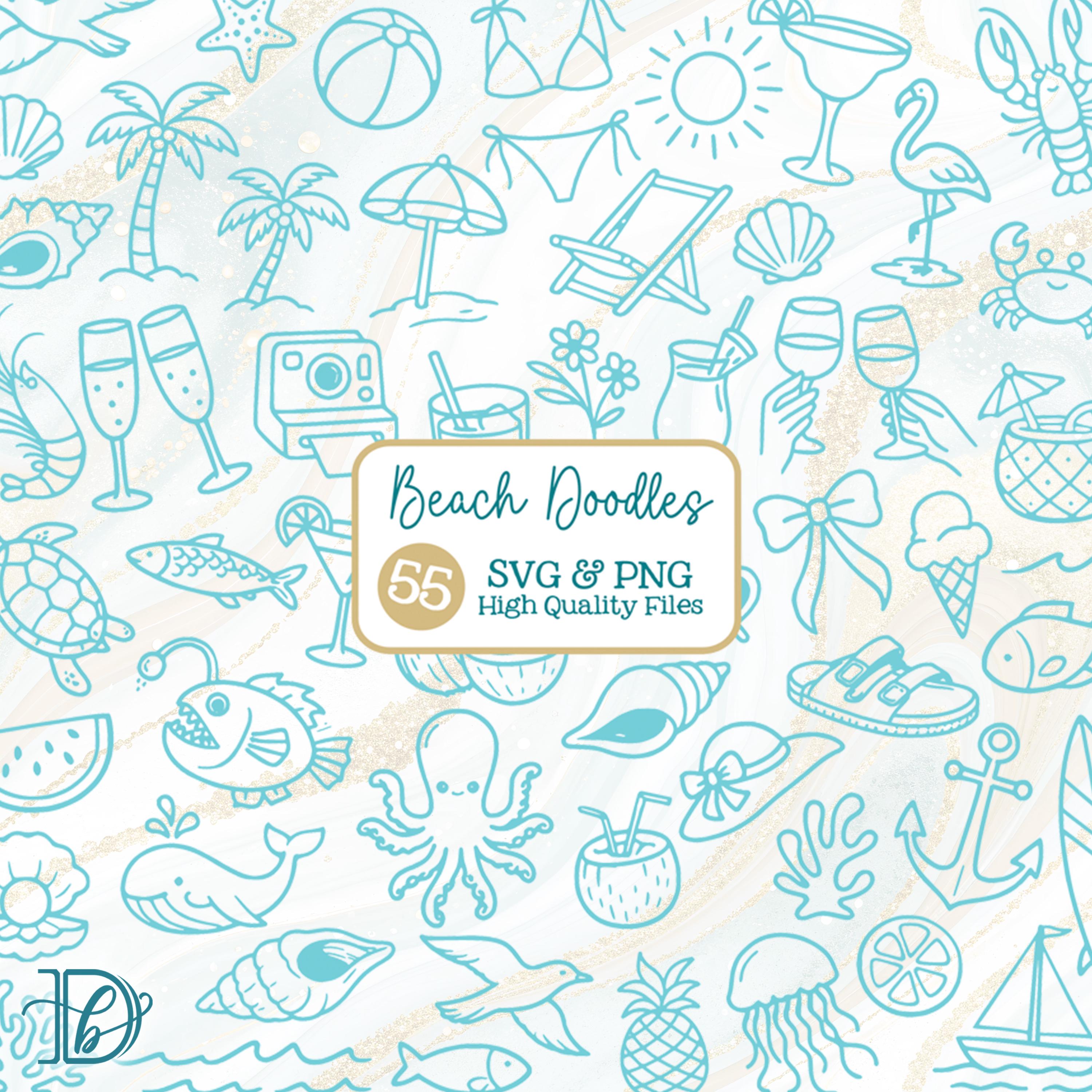Beach Doodles SVG + PNG Bundle, Summer Coastal Ocean Vacation Designs ...