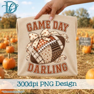 Game Day Darling PNG, Coquette Football Faux Patchwork Leopard Fall Cozy Season Tailgating Touchdown Season Design (Pobieranie cyfrowe)