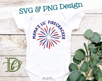 Mama's Lil' Firecracker SVG + PNG, Summer Little Kids & Baby Fourth of July Design (Digital Download)