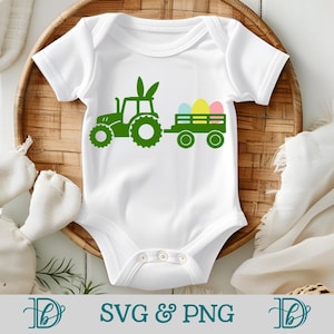 Traktorhase, die Eier schleppt, SVG, PNG, Kinder-Ostern-T-Shirts, Osterhasenohren-Svg-Design, Osterei-Jagd-Shirt, Baby-Jungen-Kleinkind-Outfit