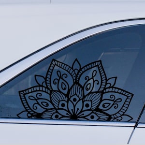 Classic - Glossy Black 14&quot;x8&quot; Half Mandala Decal for Car Window, Rear View Mirror Sticker, Laptop Decal, Vinyl Decal