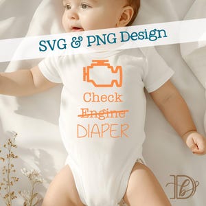 Pieluszka Check Engine SVG + PNG, projekt samochodu na prezent na baby shower (pobranie cyfrowe)