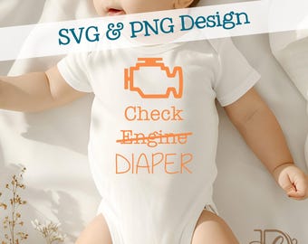 Check Engine Diaper SVG + PNG, Baby Shower Gift Car Design (Digital Download)