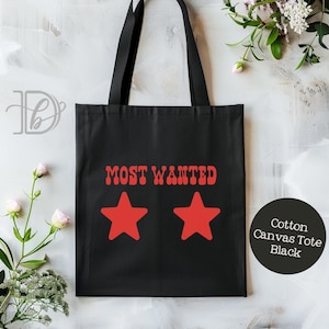 Most Wanted 15&quot; x 16&quot; Cotton Canvas Tote Bag, Country Music Tote, Girly Western Style, Bey Concert Tour, Cowboy Carter Inspired