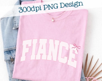 Fiance PNG, Gingham Pattern Coquette Ribbon Bow Design (Digital Download)