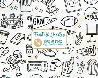 Football Doodles SVG + PNG Bundle, Fine Line Art Drawings Game Day Clipart Design (Digital Design)