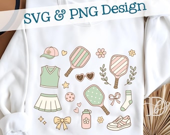 Pickleball Clipart SVG + PNG, Girly Coquette Pickleball Stickers Designs, DIY Womens Pickleball Team Shirt, Pickleball Lover Gift for Her