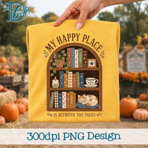 Mi lugar feliz está entre las páginas PNG, diseño de patchwork acolchado falso para amantes de los libros (descarga digital)