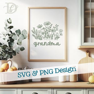 Floral grand-mère SVG + PNG, marguerite fleur dessin au trait fleurs sauvages HTV Design (téléchargement numérique)