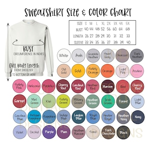Gildan Sweatshirt Color and Size Chart Digital Download file - G180 - Adult Unisex Heavy Blend Adult 8 oz. 50/50 Fleece -  G180 Color Chart