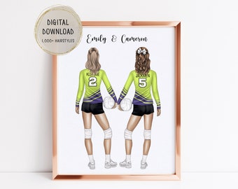 Personalized Volleyball Poster, Best Friends Volleyball gift, Team Volleyball Poster, Volleyball printable wall art, teen girl gift, print