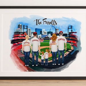 Custom Digital Family & Pets Illustrations - Handmade Family Picture For Social Media, St Louis Cardinals - Housewarming Gift Idea - Cards