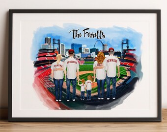 Custom Digital Family & Pets Illustrations - Handmade Family Picture For Social Media, St Louis Cardinals - Housewarming Gift Idea - Cards