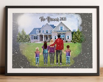 CUSTOM Family Portrait Illustration, Digital Download Customized Family and Pets Photo Drawing Illustration Gifts For The Family