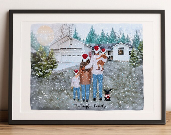 Custom Family Portrait with Pets, Personalized Family Portrait, Gift for Mom from Daughter, Gift for Dad, Gift for Grandma, Mothers Day