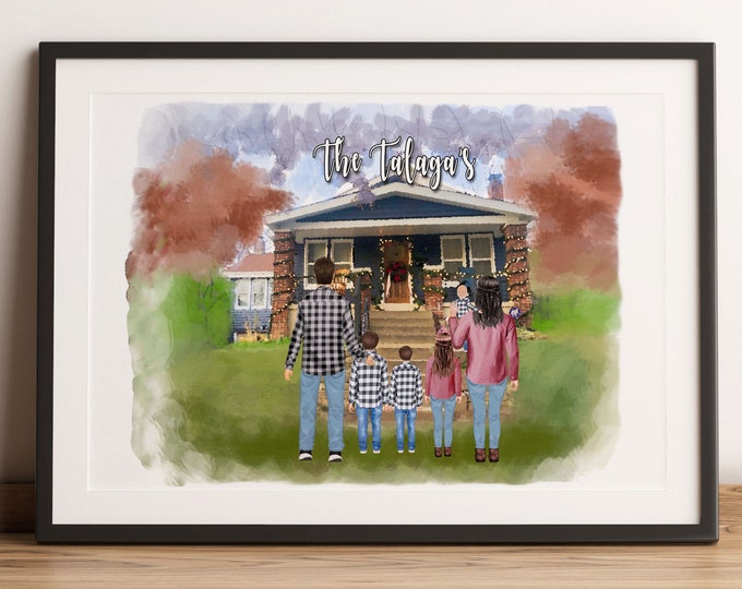 Custom Family Portrait with Pets, Personalized Family Portrait, Gift for Mom from Daughter, Gift for Dad, Gift for Grandma, Mothers Day