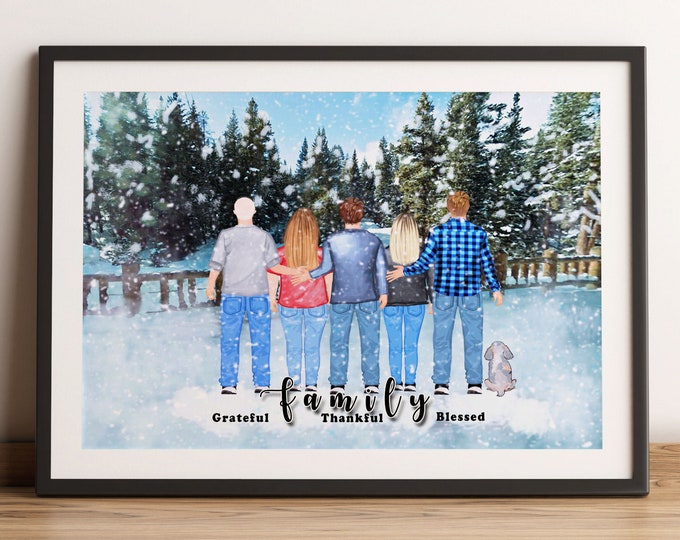 Custom Family Portrait with Pets, Personalized Family Portrait, Gift for Mom from Daughter, Gift for Dad, Gift for Grandma, Gift for Grandpa