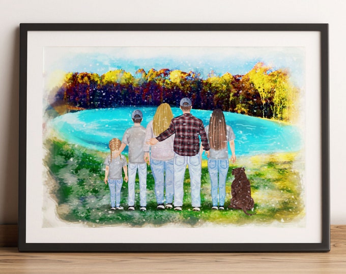 Custom Family Portrait with Pets, Personalized Family Portrait, Gift for Mom from Daughter, Gift for Dad, Gift for Grandma, Gift for Grandpa