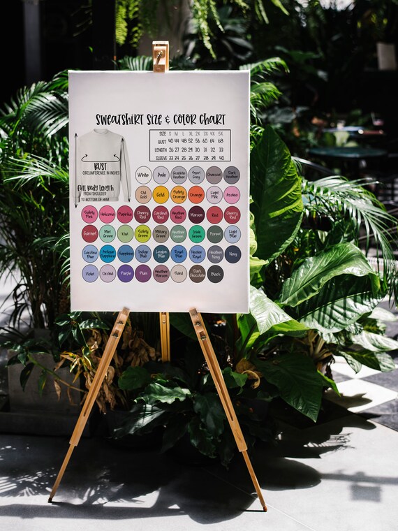 Gildan Sweatshirt Color and Size Chart Digital Download File Gildan Sweatshirt Color and Size Chart Digital Download File