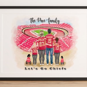 CUSTOM Family Portrait Illustration, Digital Download Customized Family and Pets Photo Drawing Illustration Gifts For The Family - Chiefs