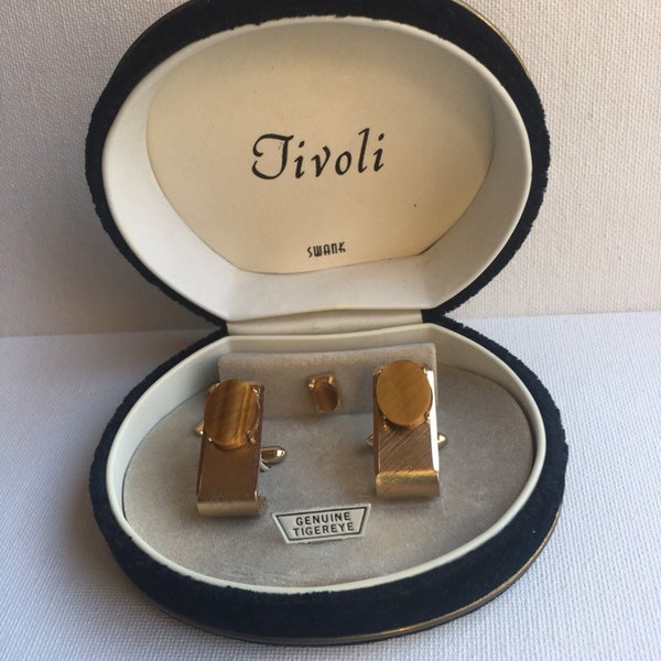 Swank Cufflink Set, Genuine Tigereye, Tivoli, Vintage