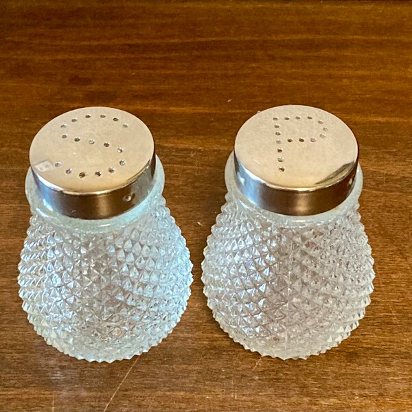 Grace Hobnail Clear Glass Salt and Pepper Shakers, Vintage