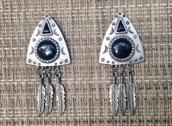 JJ 1988 Pierced Earrings Southwest Style Pewter Vintage Etsy