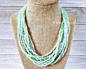 Seafoam green, seafoam necklace, seafoam bead necklace, seafoam beaded necklace, light green necklace, light green beaded necklace, green