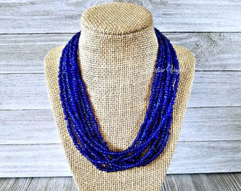 Vintage black and dark blue beaded choker